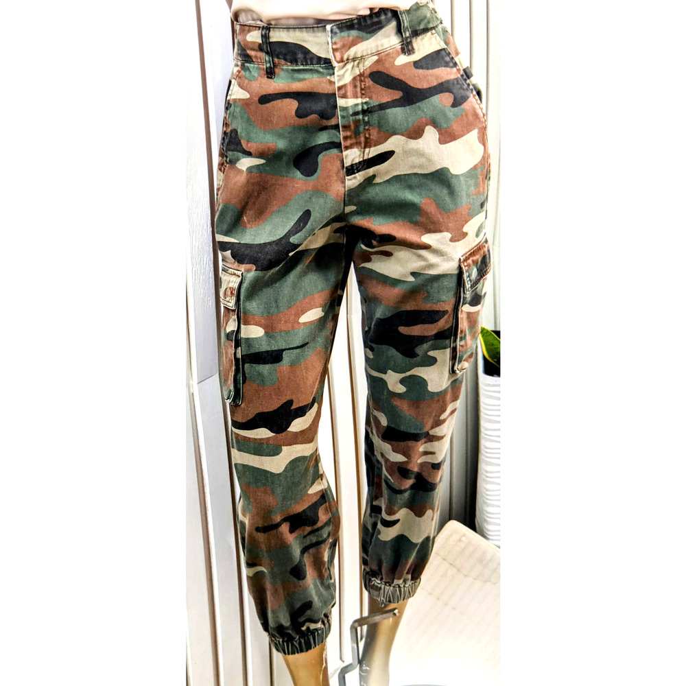 Womens Forever 21 Camouflage Army Green Pocket Pants Elastic Waist  Size Small